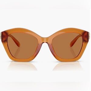 NWT Coach Maxi Sculpted Geo Sunglasses, Milky Amber Frame, Solid brown Lens